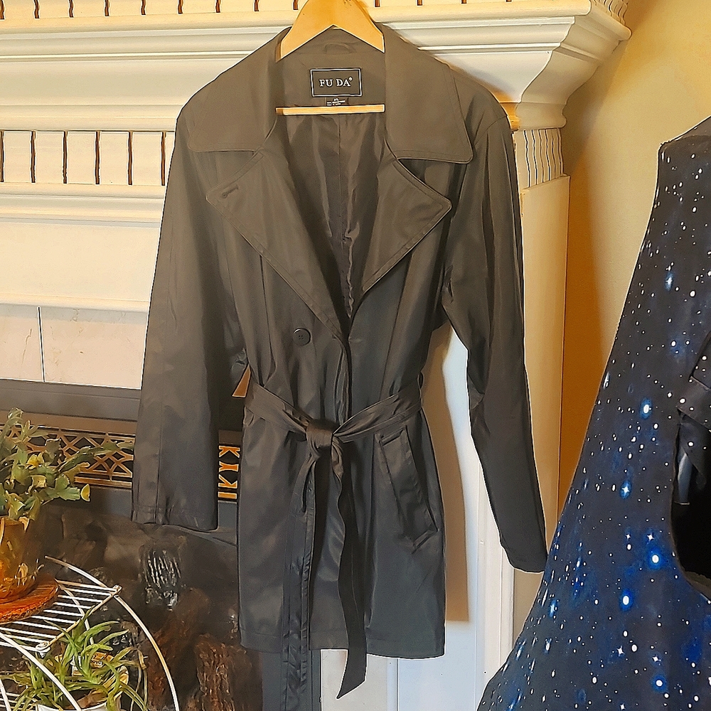 FU DA XL Black Women's Rain Trench